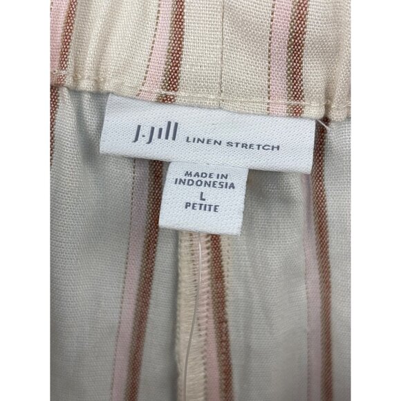 J. Jill Linen Blend Stretch Pull On Crop Pant Striped Ivory Large Petite NEW - Picture 4 of 5